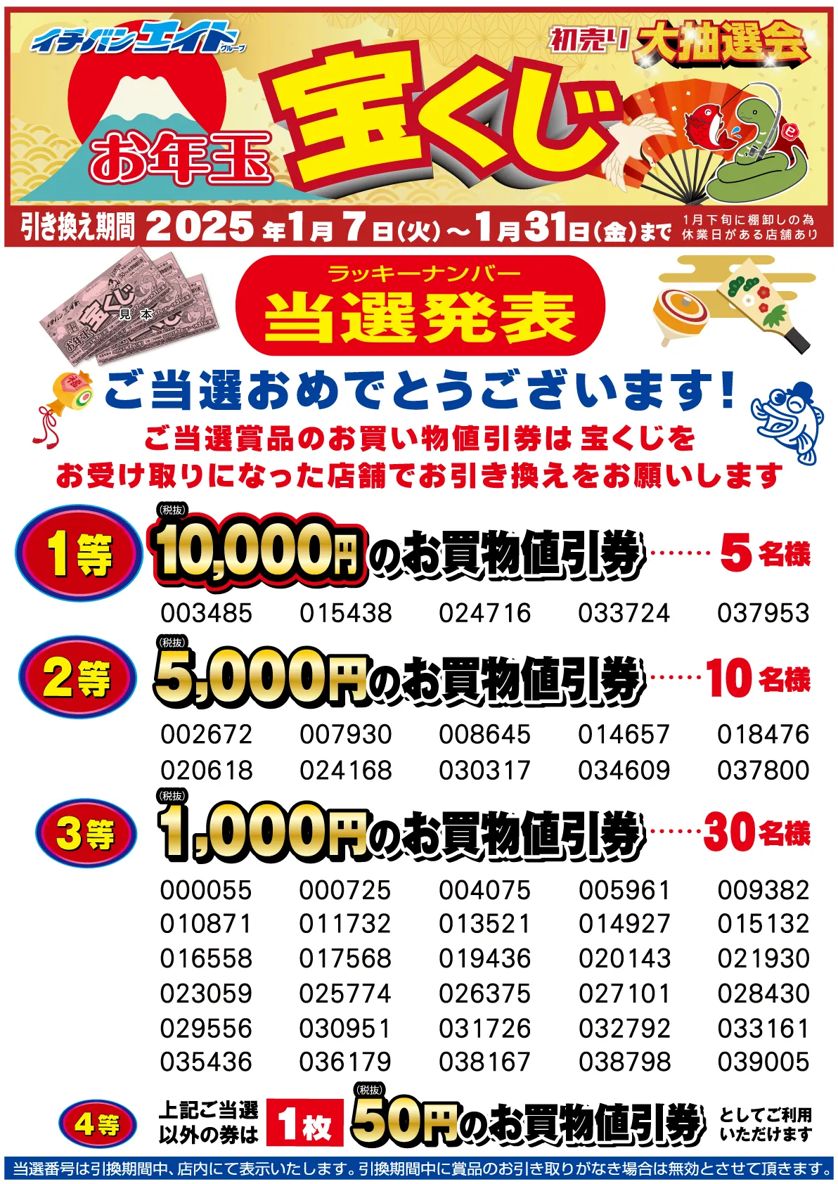 初売大抽選会 お年玉宝くじ当選発表