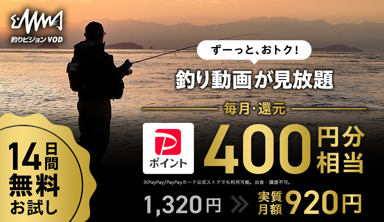 釣りビジョンVOD おトク400 毎月400円相当PayPayポイントが貯まる！